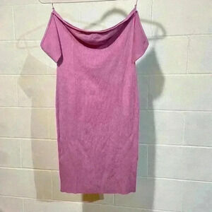 Bar III Womens Sweater Mini Dress LARGE Lilac Cap Sleeve Ribbed Date Night Party